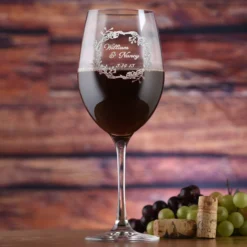 Stolzle Crystal Red Wine Glass, Engraved Bride And Groom Glasses