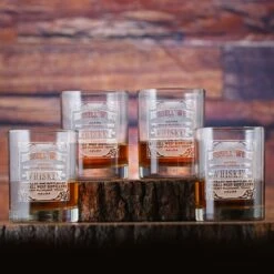 Whiskey Label Engraved Bar Glasses, Set Of 4