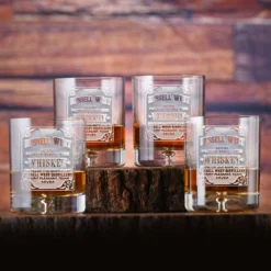 Whiskey Label Engraved Bar Glass SET Of 4